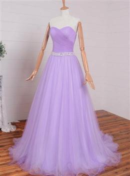 Picture of Light Purple Sweetheart Simple Beaded Waist Long Party Dresses, Tulle Evening Gown Formal Dresses